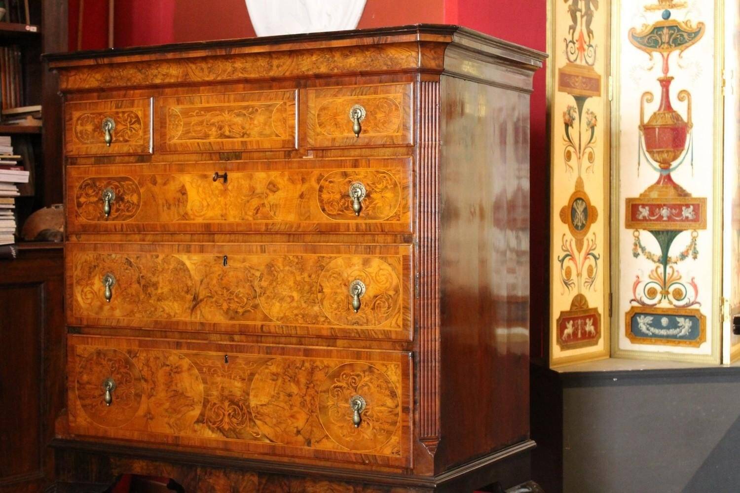 George II Burl Walnut and Marquetry Hightboard, 1890s