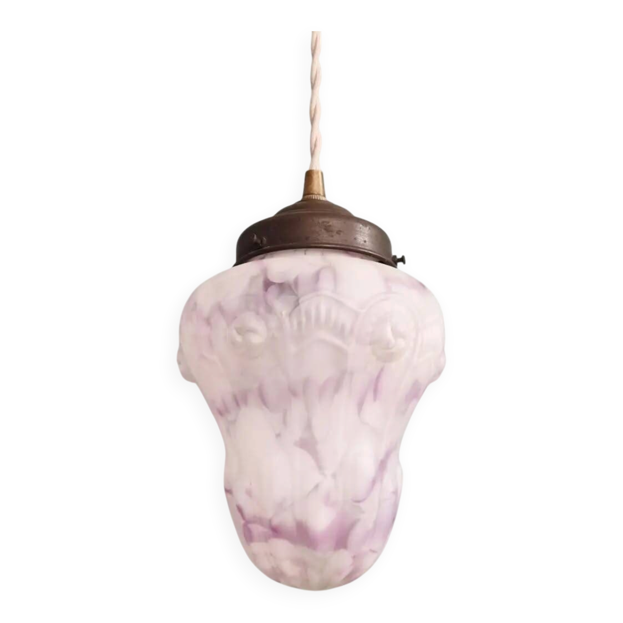Art Deco pendant in speckled white and purple glass, 1920