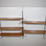 Etagère murale double modulable bois,  années 1960, Tomado, String.