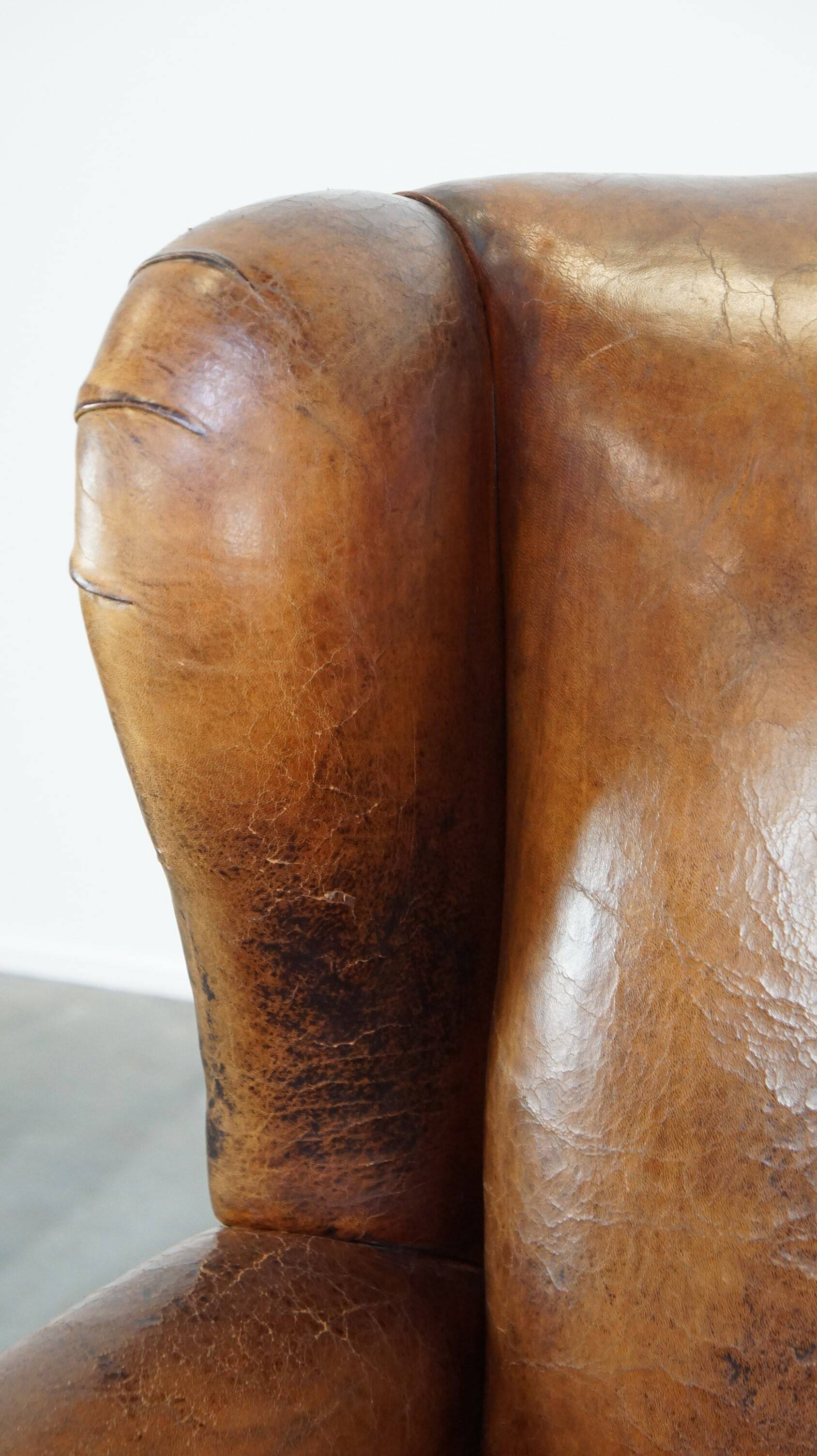 Sheepskin leather wing chair