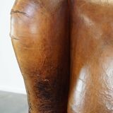 Sheepskin leather wing chair