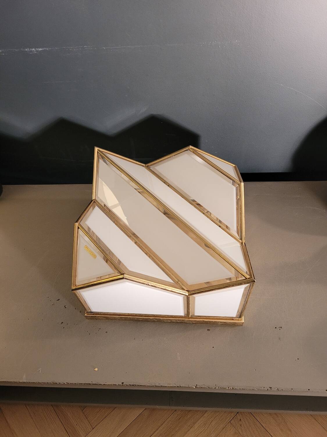 Italian ceiling light in glass and 24-carat gold plating.
