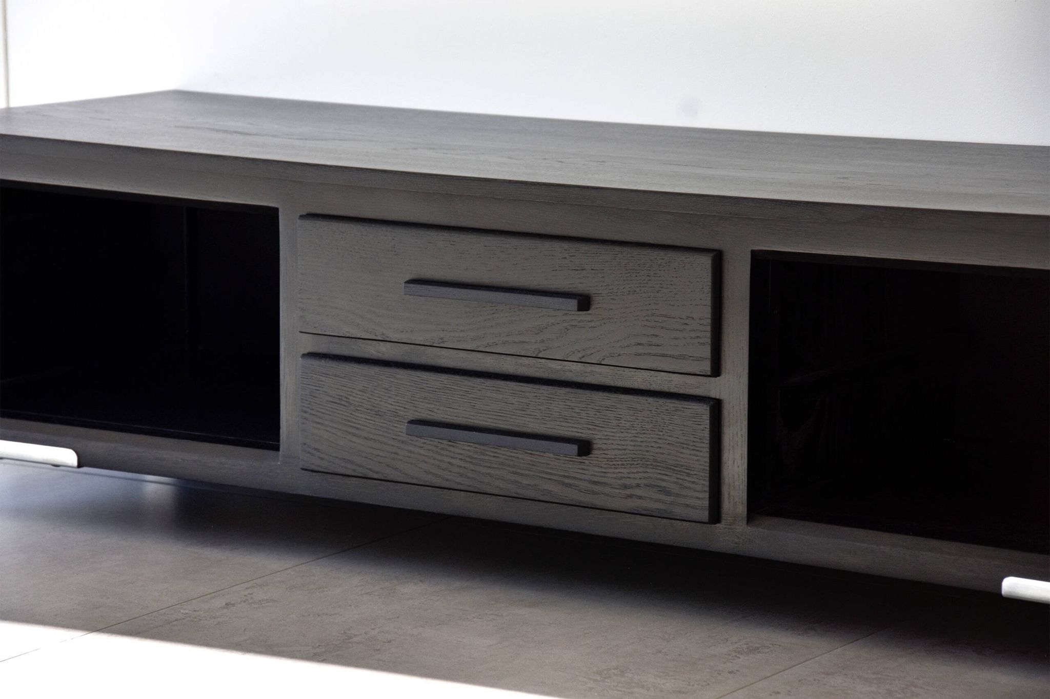 Wood and metal TV unit, solid oak, TV sideboard.