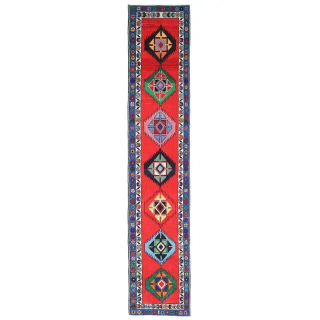 Vintage Turkish Oushak Handmade Wool Cotton Red Runner Rug 77x420