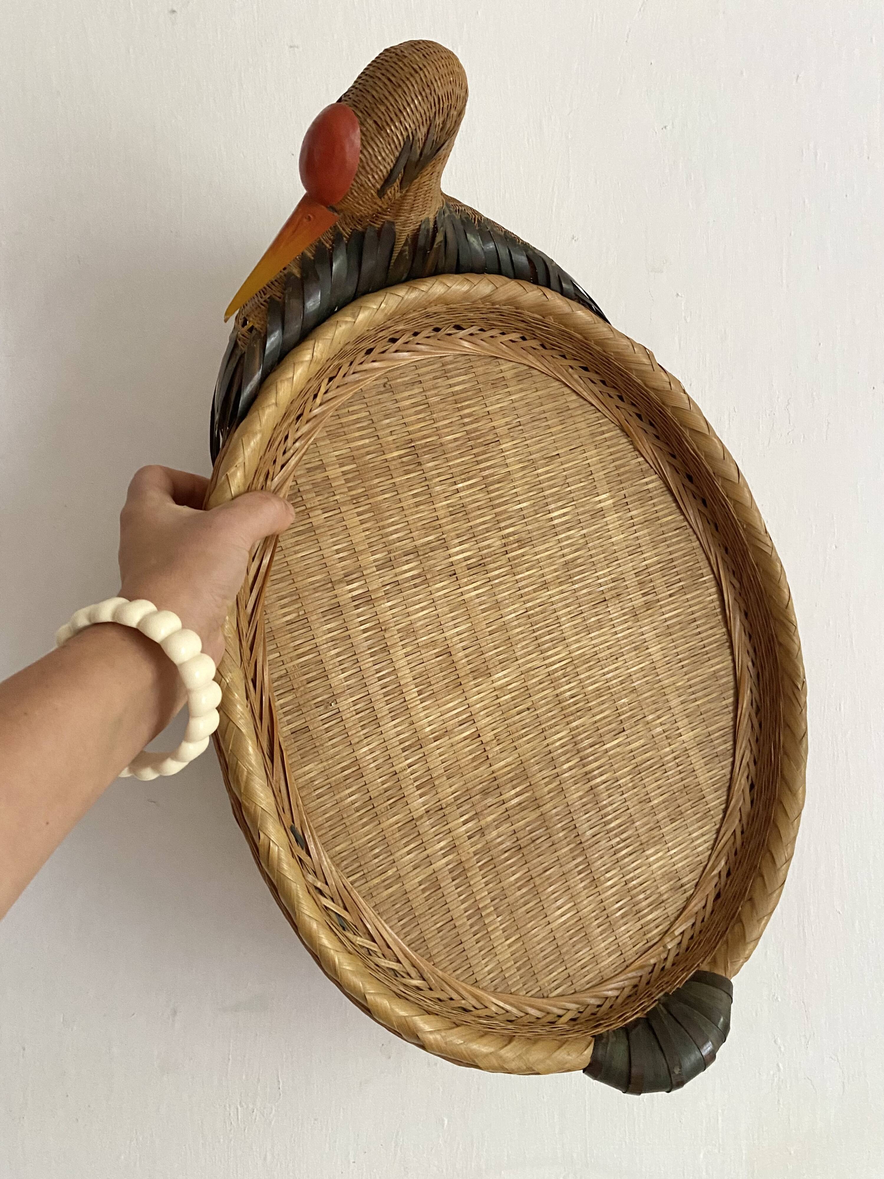 Bird woven bamboo tray