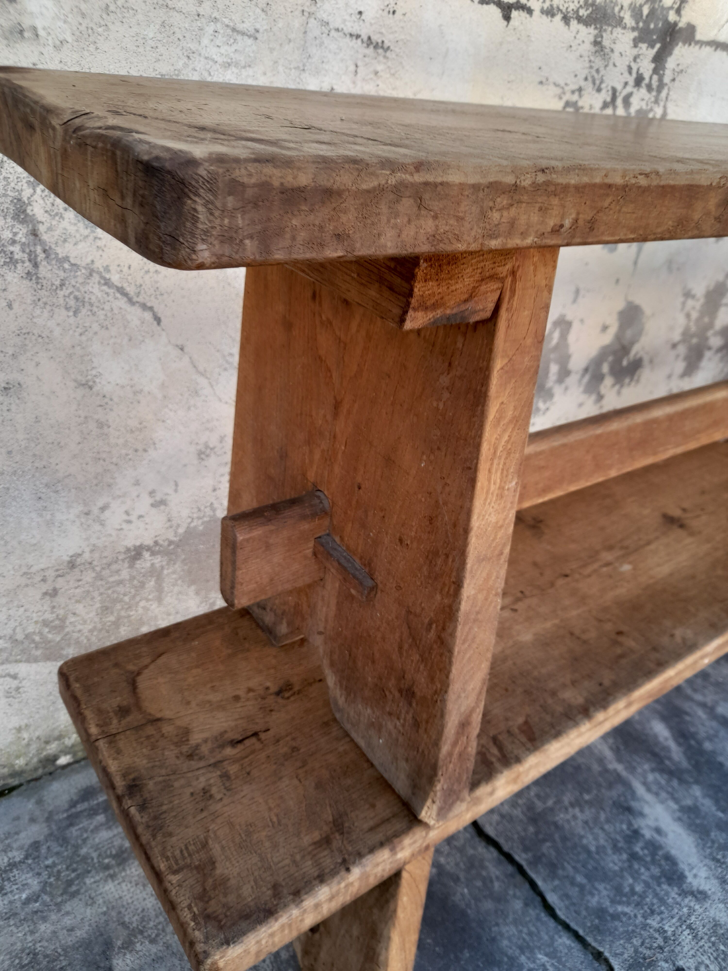 Pair of oak old farm benches 2m71