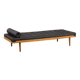 Danish mid century solid oak daybed in black leather, 1960s