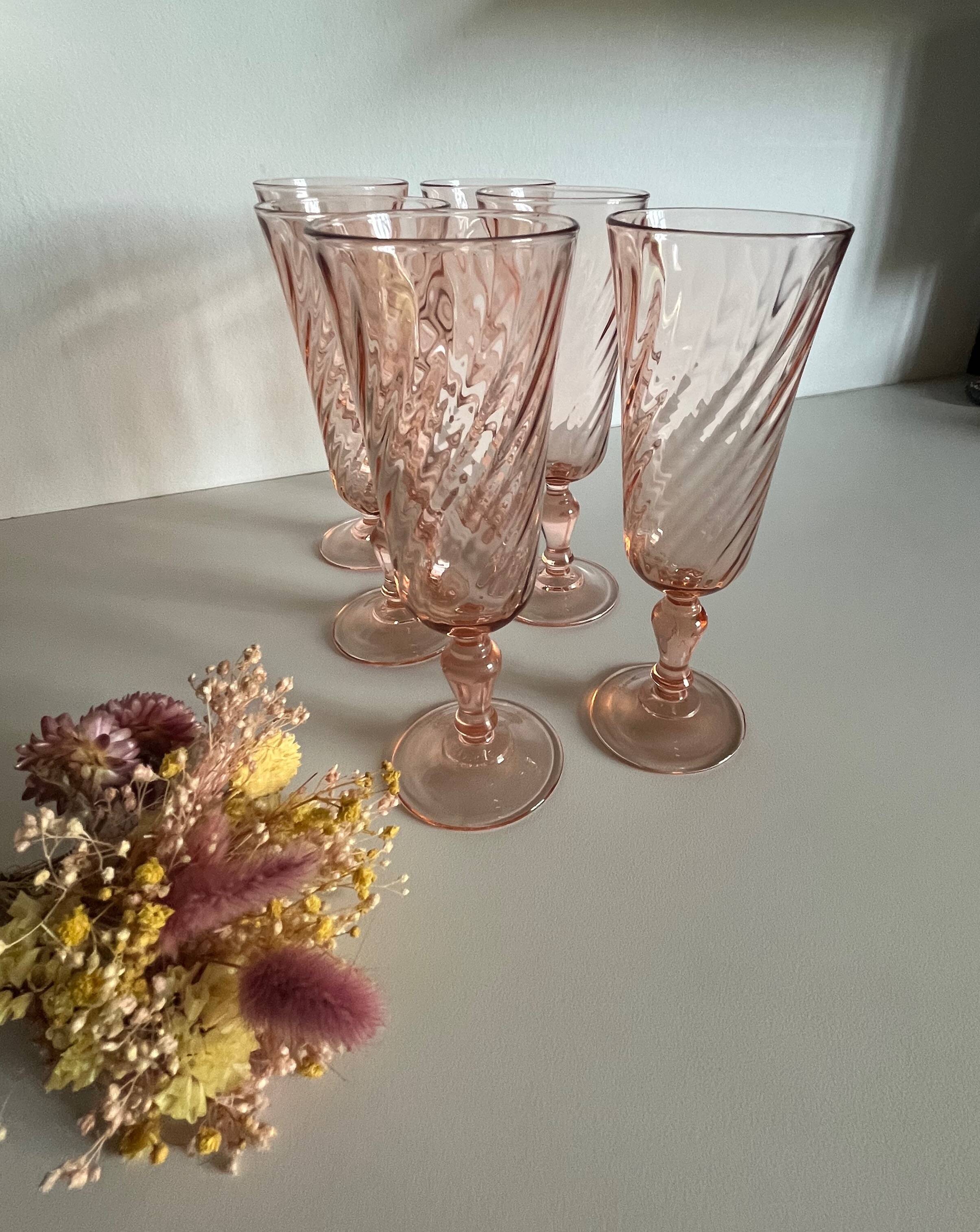 6 Rosaline Twisted Pink Champagne Flutes