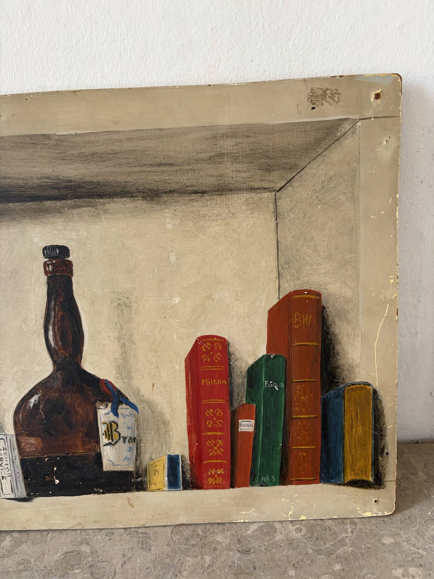 “The Bookshelf” London shelves by R Steed, oil on panel