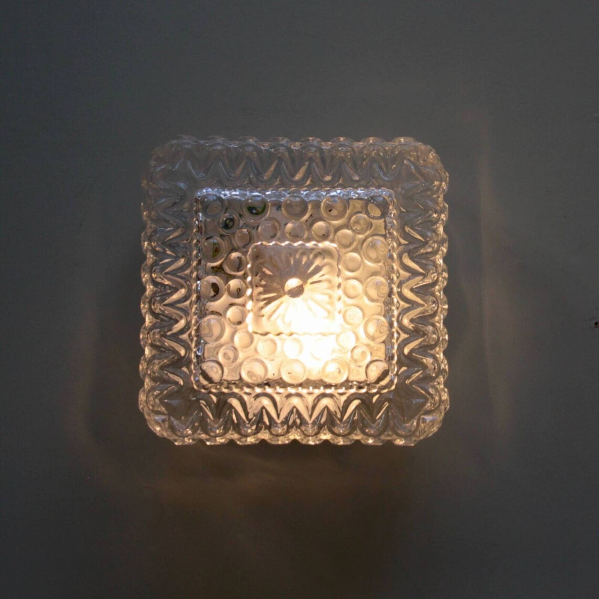 Small square ceiling light wall light in minimalist glass 1970 1980 seventies eighties LAMP-5046
