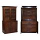 Bibliothèque 19ème siècle en bois dur avec portes en métal bronzé et commode