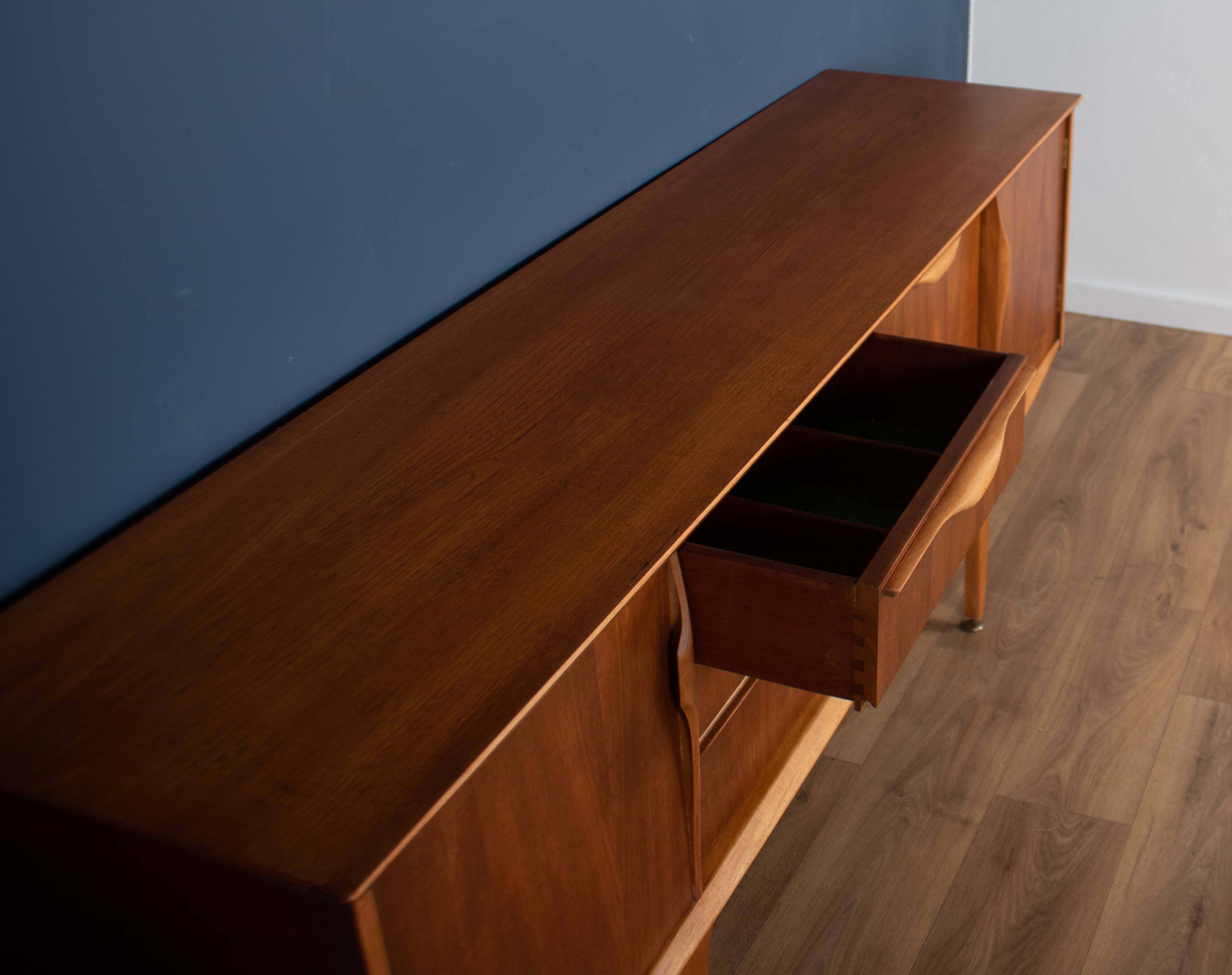 Retro teak 1960s jentique mid century sideboard with folded handles
