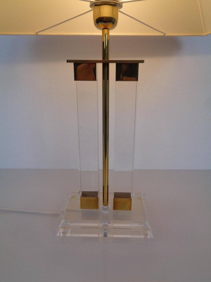 Hollywood Regency Acrylic Glass & Brass Table Lamp, Italy, 1970s