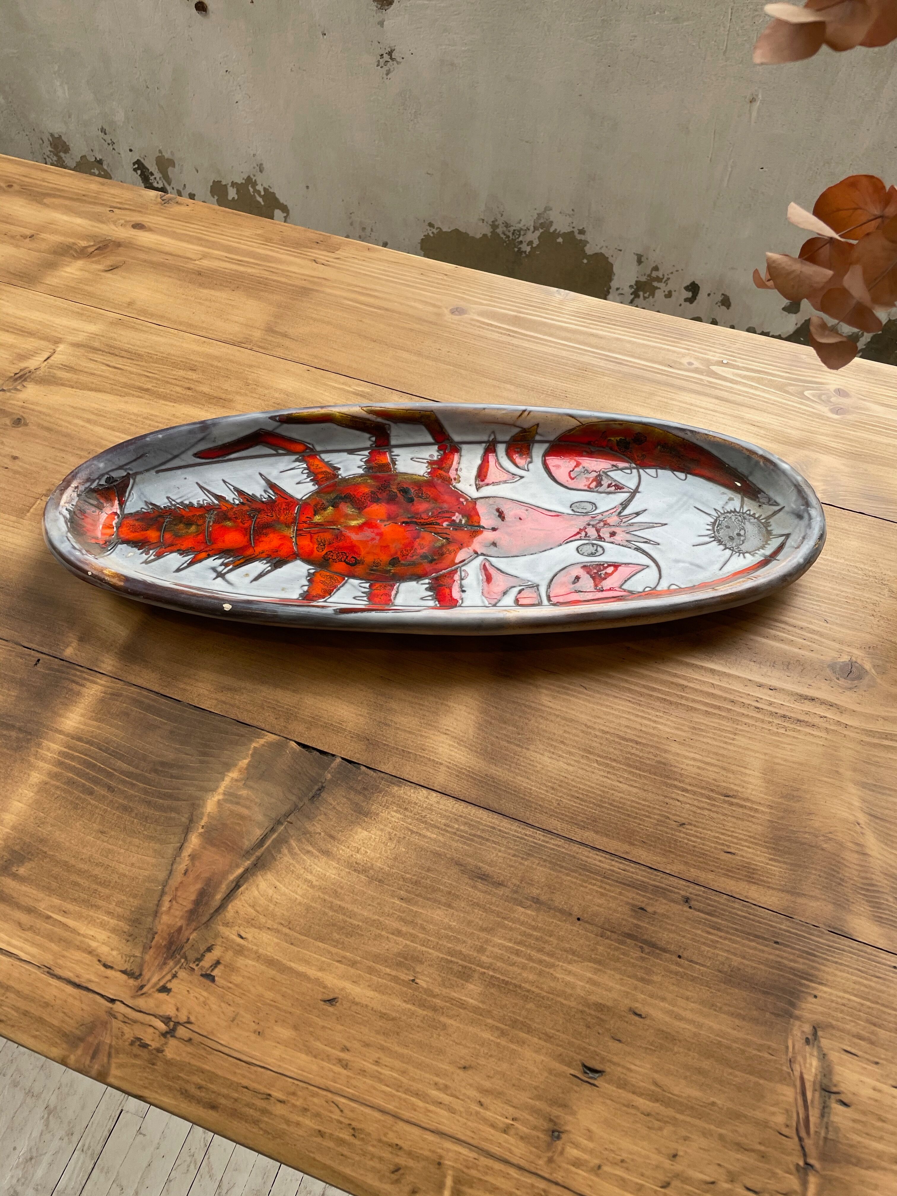 Plat céramique « homard » Vallauris Brunner