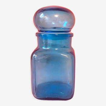 1970 blue glass apothecary bottle style jar