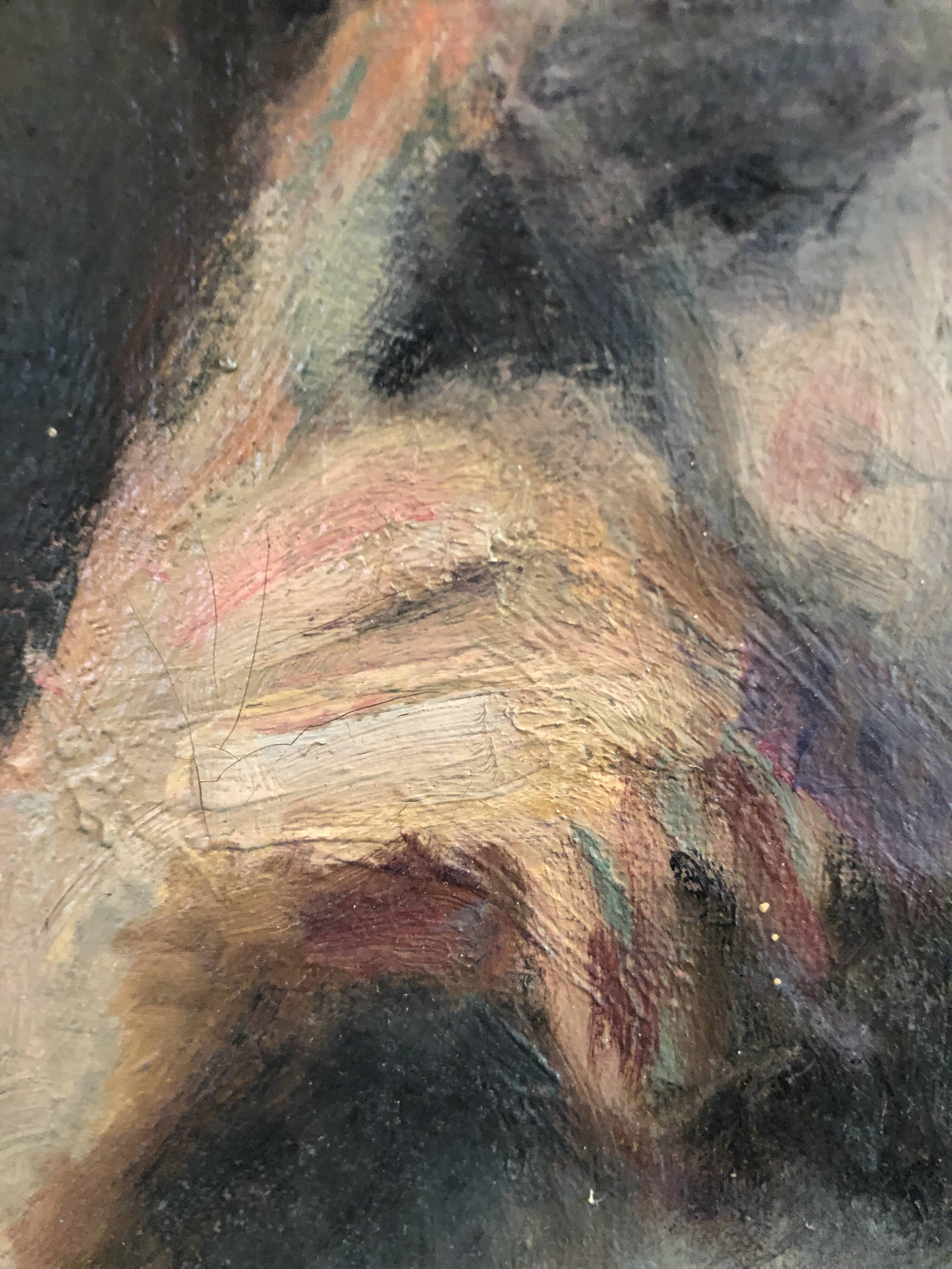 Melancholic female nude, in a sculpted baroque frame