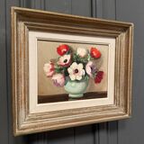 Oil on canvas still life bouquet of flowers 20th century