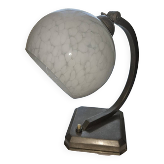 Vintage Art Deco table lamp in white glass, 1930s