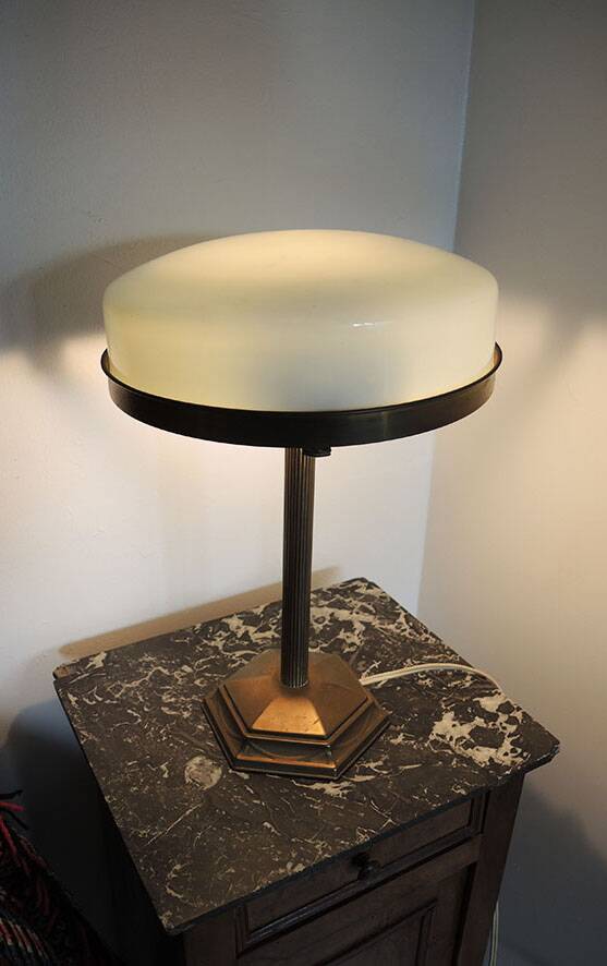 Old Art Deco Table Lamp in Brass & Glass