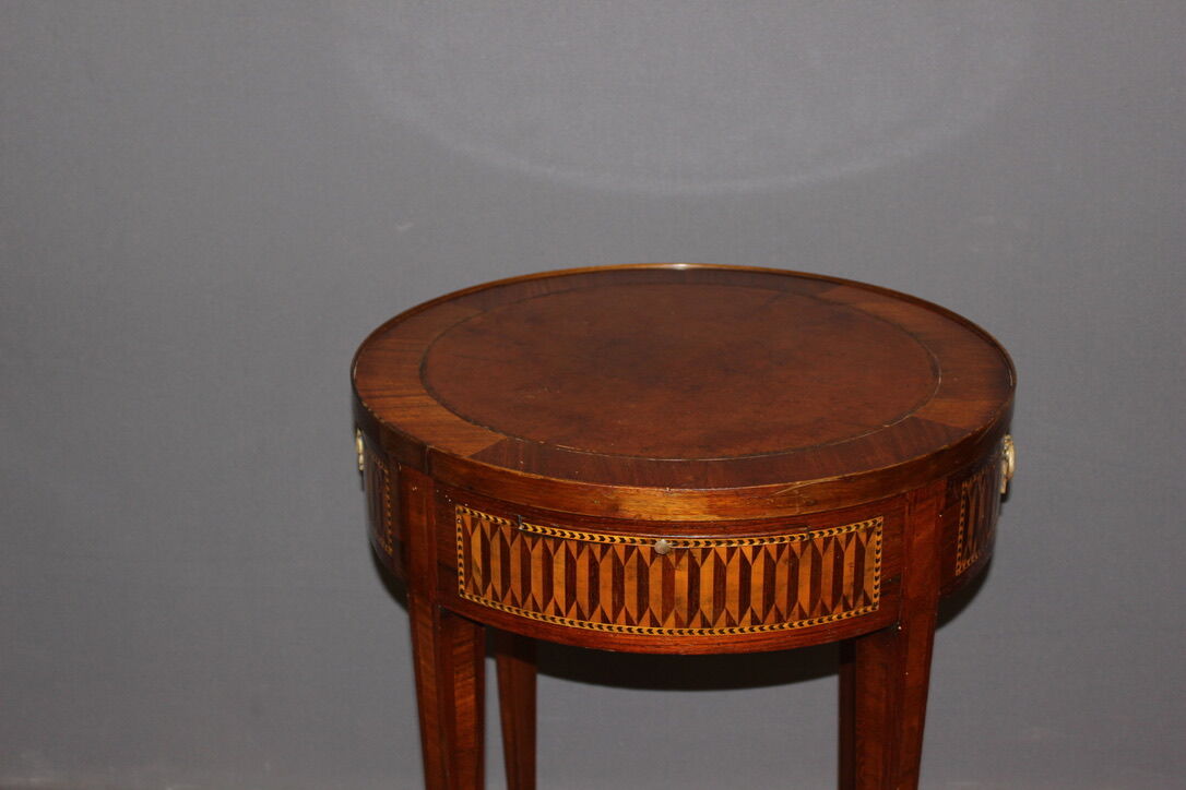 Louis xvi style hot water bottle table in marquetry around 1900