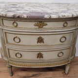 Lacquered half-moon chest of drawers with marble top
