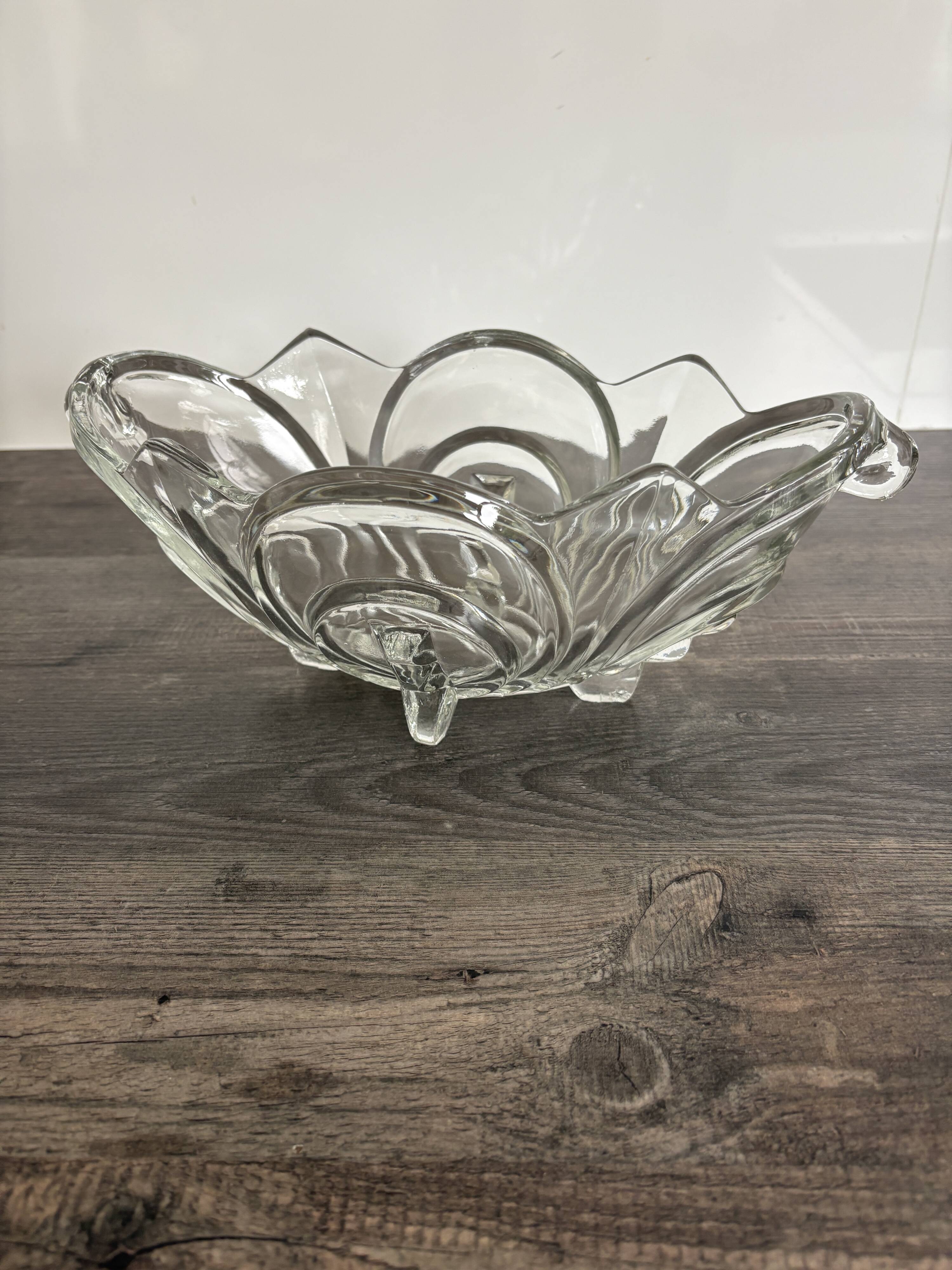 Vintage molded pressed glass bowl on foot