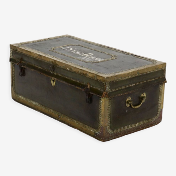 English camphor wooden and leather campaign chest 1850s
