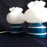 Pair of duck blue and white opaline lamps