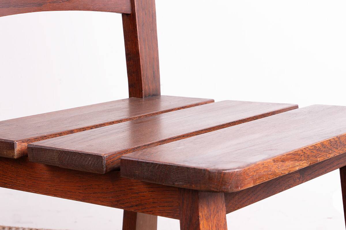 Set of 6 large Brutalist chairs in solid oak from the 1950s.