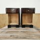 Art Decò bedside tables in walnut burl with pink glass top