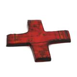 Red and orange ceramic wall cross, 1950s