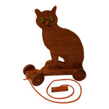 Chat en bois à roulettes, jouet à tirer