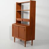 Scandinavian teak bookcase with suspended drawers