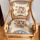19th century St Empire armchair in pegged blond walnut with cross-stitched tapestries