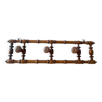 Coat rack with three hooks in turned bamboo-style wood, late 19th century