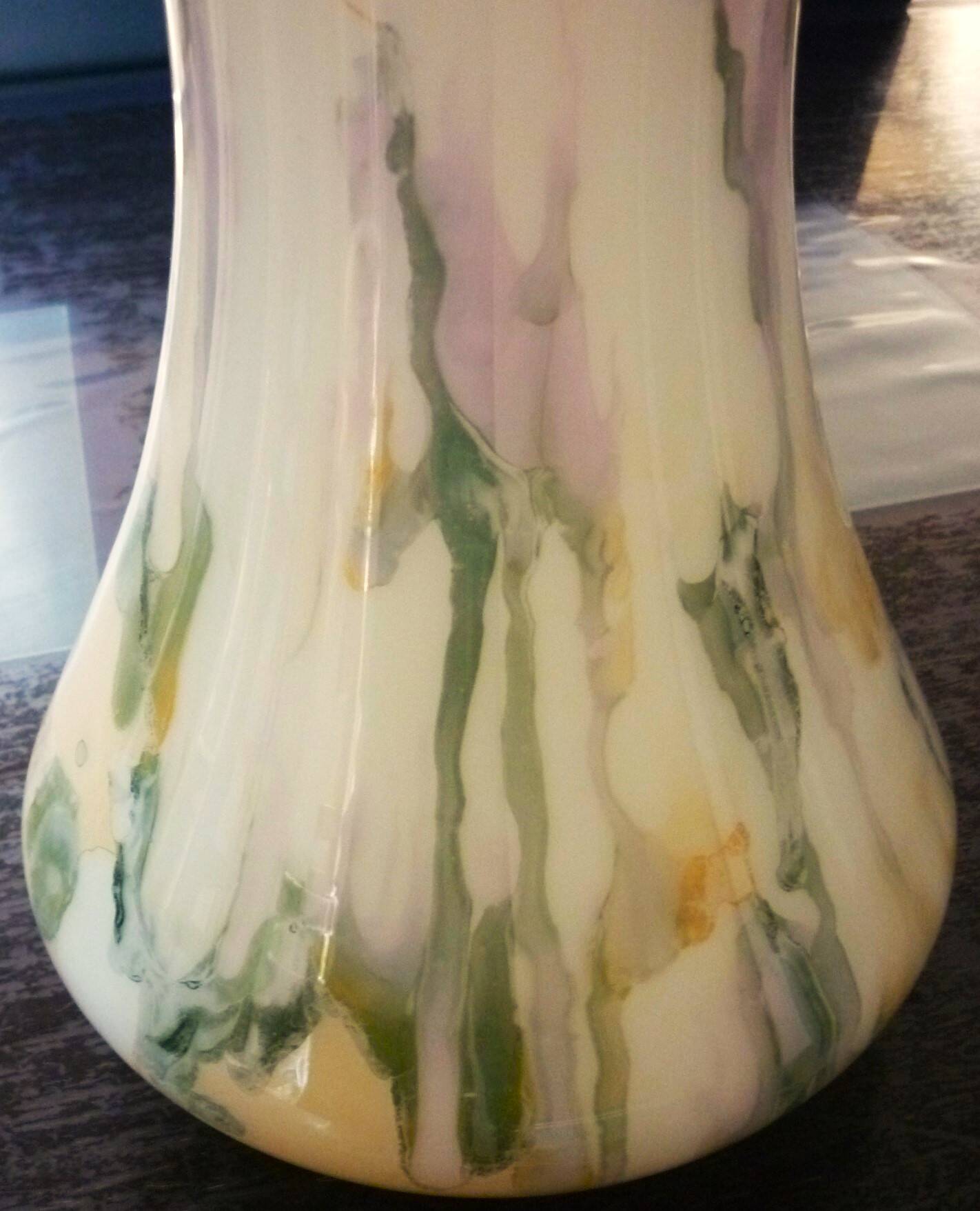 Large vase, blown glass with colored inclusions, Murano design from the 80s
