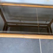 Vintage rattan and glass TV storage unit 1950