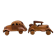 Pair of small handcrafted wooden cars