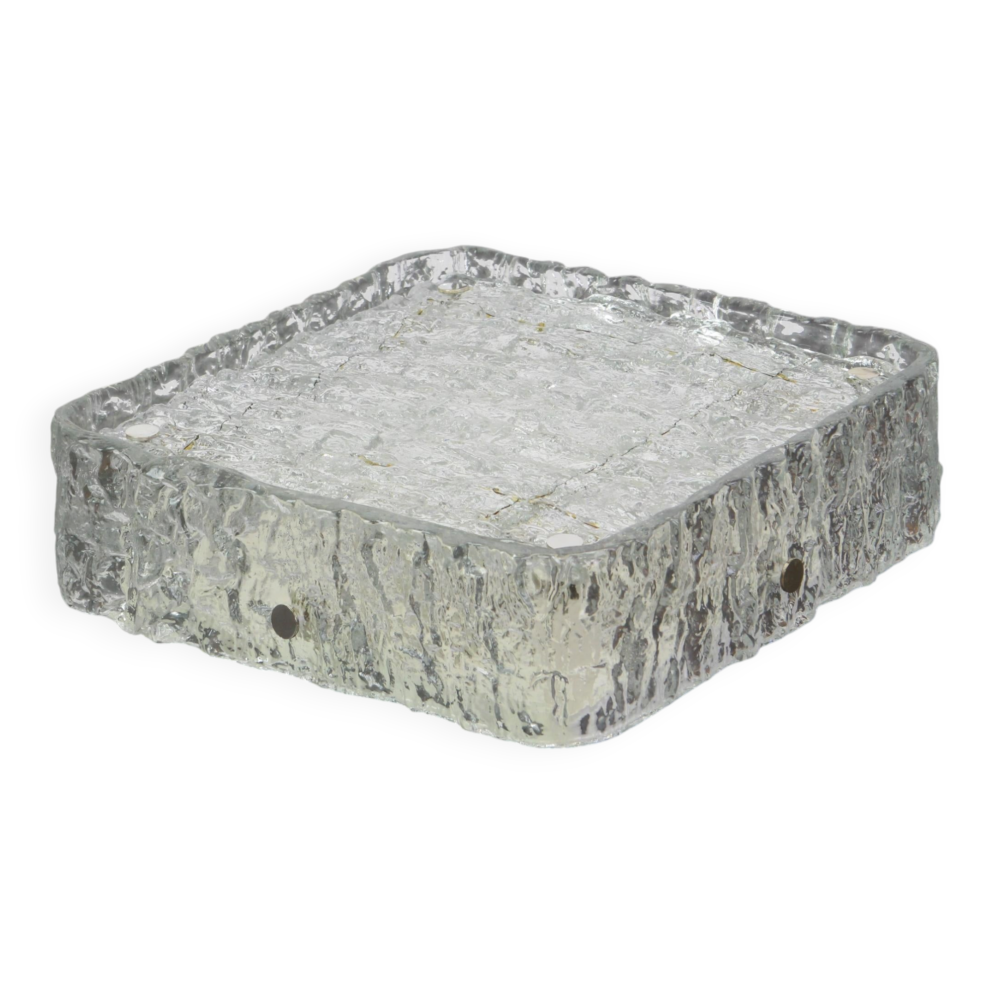 1 of 4 Square glass ice Murano ceiling light, Kaiser, Germany, 1970s