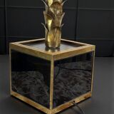 Lampe palmier en metal doré avec socle en plaque de verre style année 70