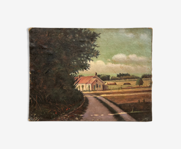 Huile sur toile cartonnée vintage