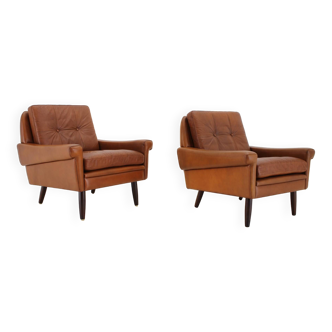 1960s Svend Skipper Pair of Leather Armchairs, Denmark