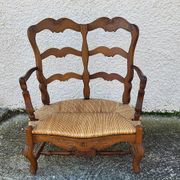 Provencal double armchair with woven rush in walnut