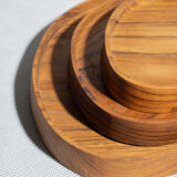 Trio of rounded triangular shaped trays or cups in monoxyl teak