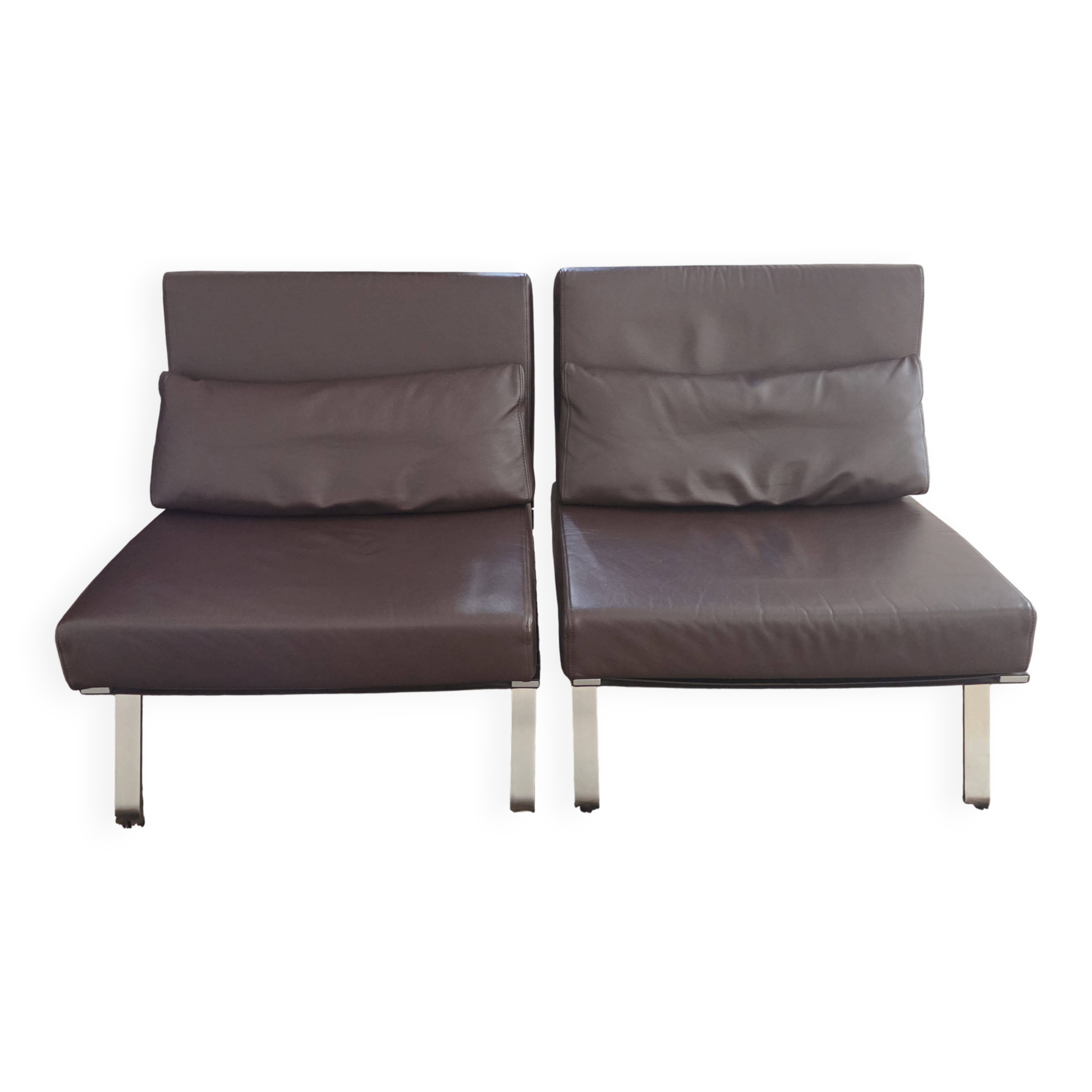 2 ligne roset flexus armchairs – full-grain leather