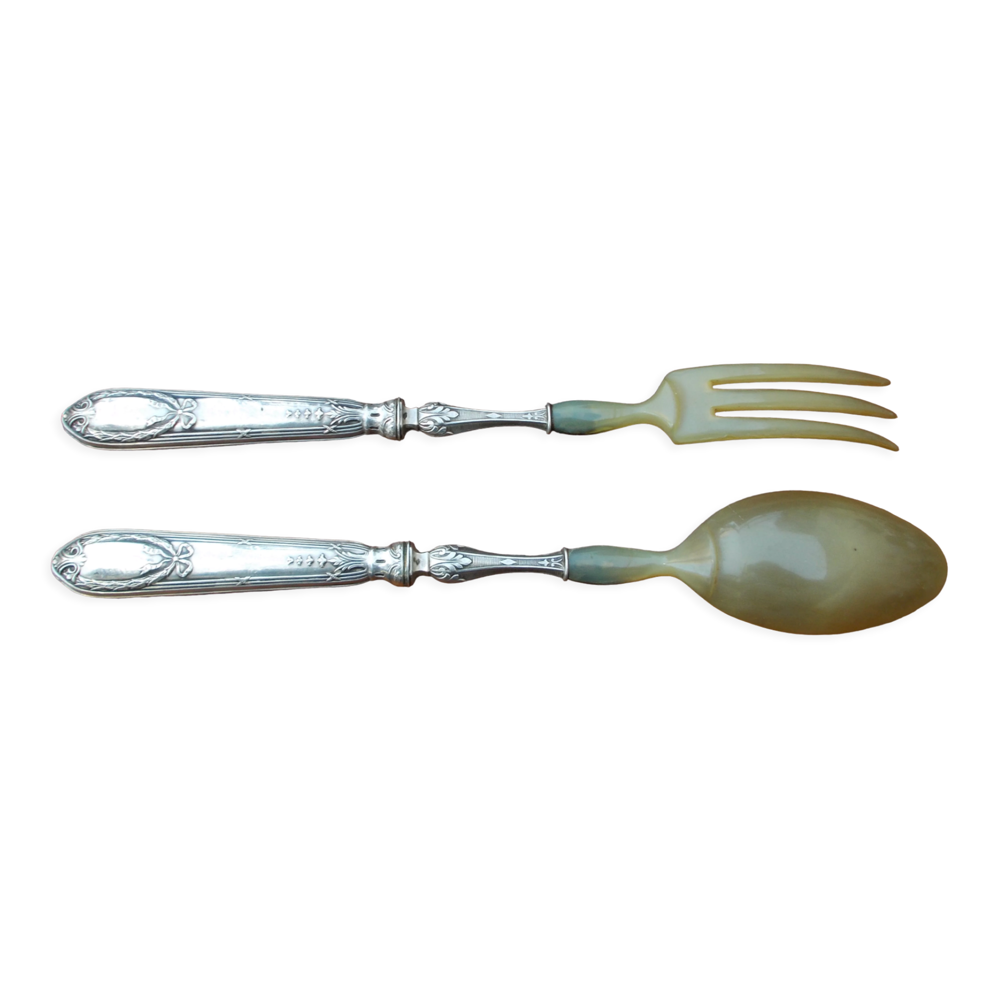Service salad old handle silver stuffed punches Minerva