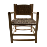 Handcrafted driftwood and straw armchair
