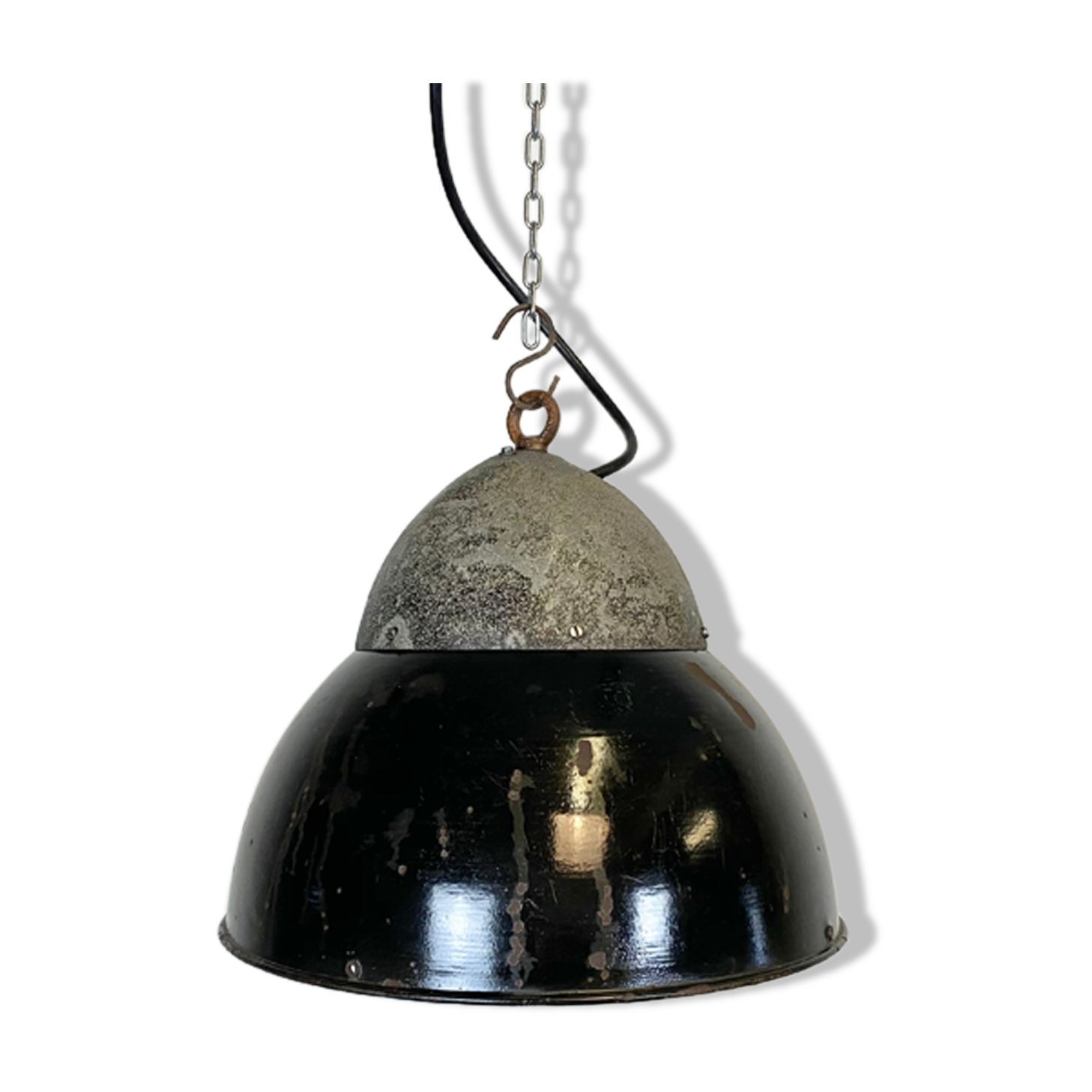 Vintage Black Enameled Hanging Lamp, 1930s