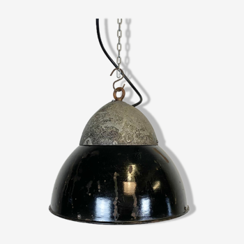 Vintage Black Enameled Hanging Lamp, 1930s