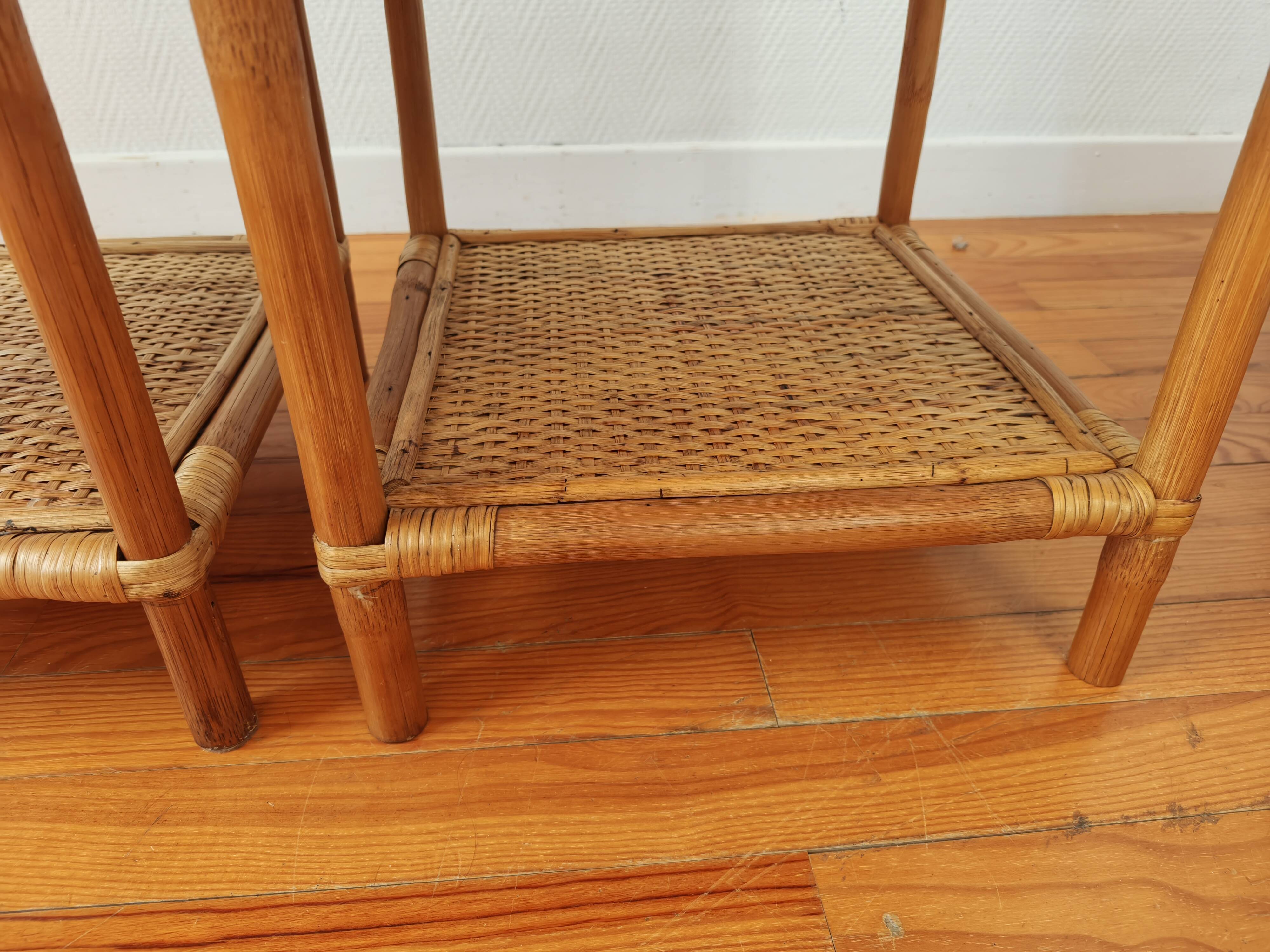 Pair of bedside tables in rattan and wicker - circa 1970